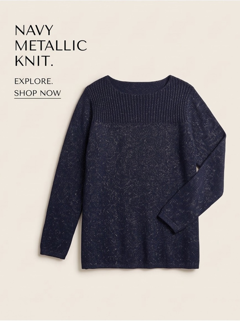 Liz Claiborne Navy Metallic Crewneck Sweater